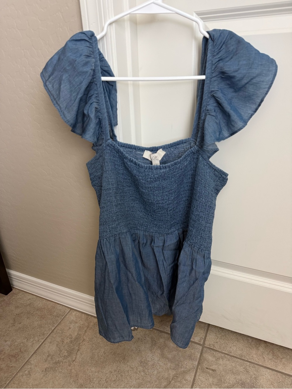 LOFT Girls' Blue Smocked Sundress with Flutter Sleeves